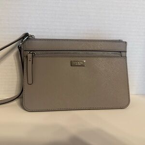 Kate Spade Laurel Way Tinie Wristlet Grey/Taupe Saffiano Leather Excellent!